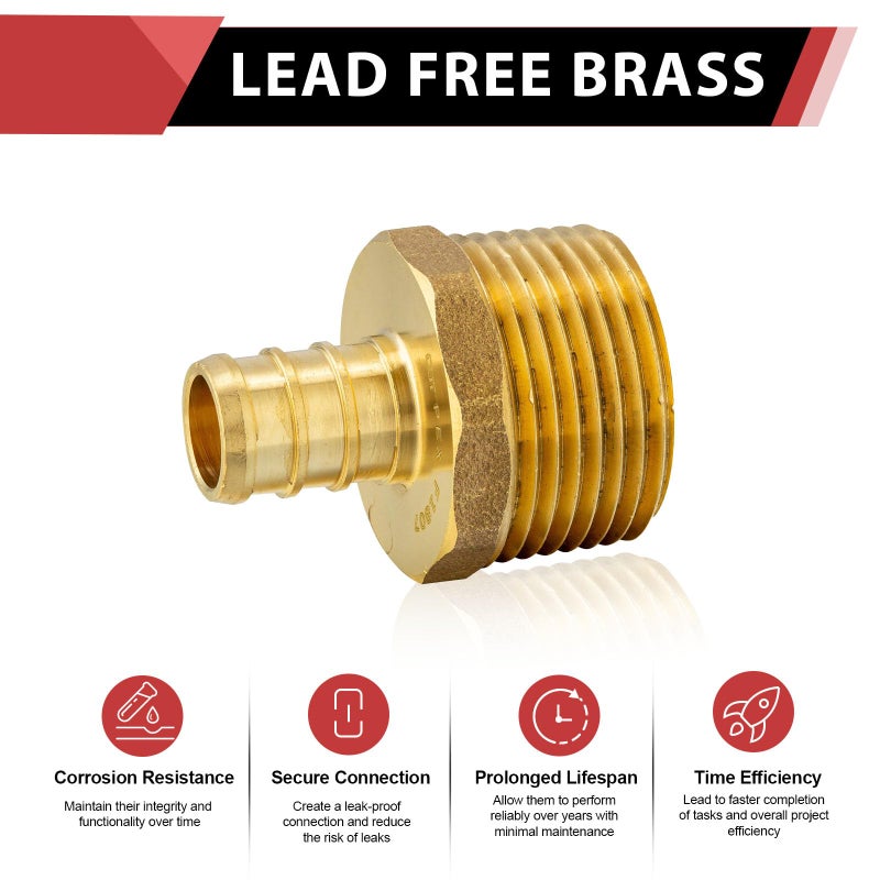 EFIELD (Pack of 5) EFIELD Pex 1/2 Inch x 3/4 Inch NPT Male Adapter Brass Crimp Fittings,ASTM F1807,(PEX1807024) - Image 3